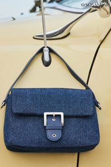 Sosandar Blue Buckle Detail Denim Shoulder Bag (N78693) | AED216