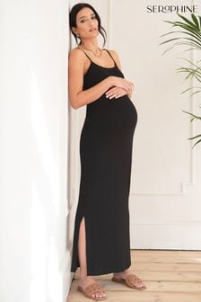 Seraphine Ribbed Jersey Cami Maxi Black Maternity Dress (N78733) | $50