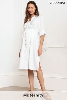 Seraphine Maternity White Shirt Dress (N78771) | $129