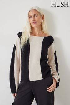 Črtast pleten pulover z odprtim ovratnikom Hush Everlee (N78777) | €90