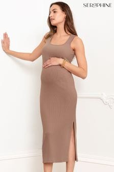 Seraphine Square Neck Jersey Bodycon-Style Maternity & Nursing Brown Dress (N78786) | €73
