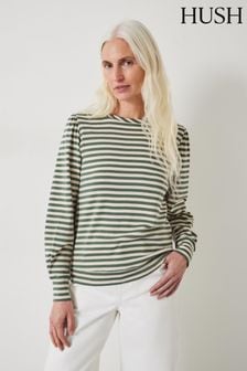 Hush Green Stripe Emily Puff Sleeve Sweatshirt (N78839) | AED250