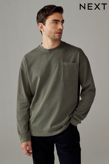 كاكي أخضر - Long Sleeve Garment Dye Heavyweight 100% Cotton T-shirt (N78969) | ‏103 ر.س.‏