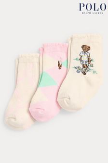 Sada 3 párů růžových ponožek Polo Ralph Lauren pro miminka s medvědem