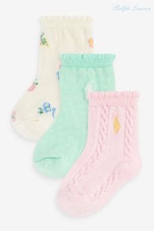 Pack de 3 pares de calcetines rosas para bebé de Polo Ralph Lauren (N78973) | 13 €