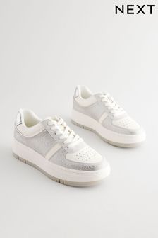 White/Silver Forever Comfort Chunky Lace Up Trainers (N79111) | $78