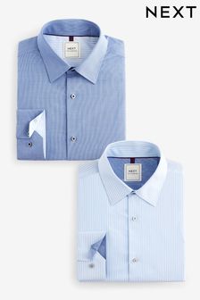 Blue/Blue Stripe Regular Fit Single Cuff Easy Care Shirts 2 Pack (N79338) | KRW81,500