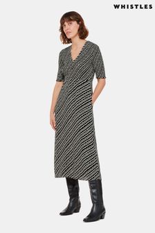 Whistles Black Diagonal Ripple Shirred Dress (N79352) | kr2 730