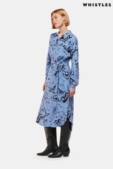 Whistles Blue Smudged Spot Print Imie Dress (N79358) | €184