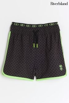 River Island Black Boys Monogram Swim Shorts (N79381) | HK$165 - HK$185