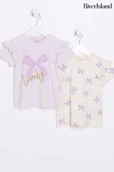 River Island Purple Mini Girls Short Sleeve Bow T-Shirts 2 Pack (N79385) | SGD 31