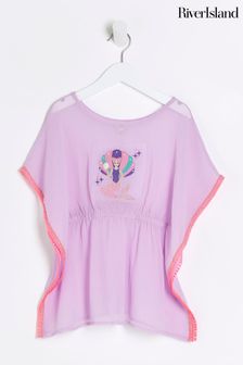River Island Purple Mini Girls Shell Embroidered Kaftan (N79390) | $31