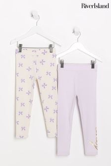 River Island Purple Mini Girls Bow Leggings 2 Pack (N79392) | HK$123