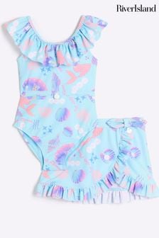 River Island Green Mini Girls Mermaid Swimsuit Skirt Set (N79403) | kr460