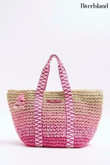 River Island Pink Girls Raffia Ombre Shopper Bag (N79431) | €39