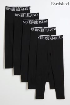 River Island Black Deep Waistband Girls Leggings 5 Pack (N79438) | kr389