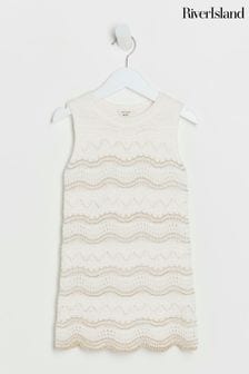 River Island Cream Mini Girls 100% Cotton Crochet Dress (N79449) | $43