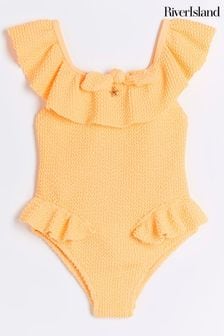 River Island Orange Mini Girls Textured Frilled Swimsuit (N79458) | HK$154