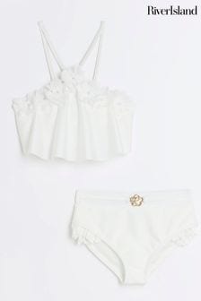 River Island White Girls 3D Flower Halter Neck Bikini (N79472) | ￥3,350