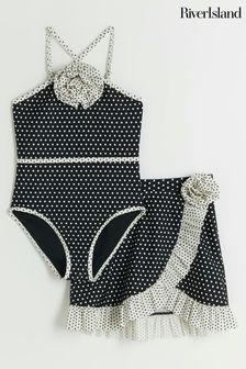 River Island Black Girls Corsage Halter Neck Swimsuit Set (N79479) | AED159