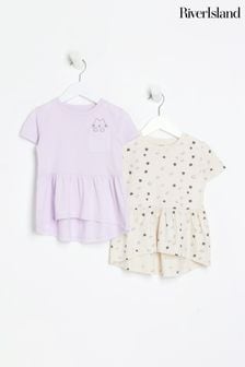 River Island Cream Girls Peplum T-Shirt 2 Pack (N79487) | €7.50