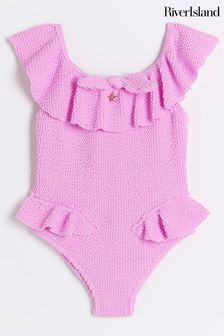 River Island Purple Mini Girls Textured Frilled Swimsuit (N79488) | €20