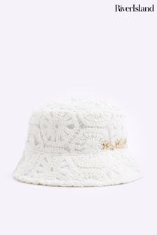 River Island Cream Girls Crochet Lace Bucket Hat (N79492) | AED68