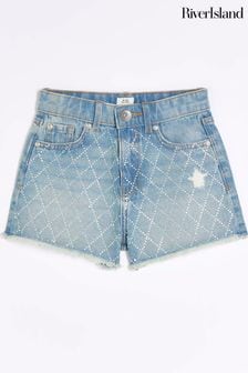 River Island Blue Girls Diamante Mom Denim Shorts (N79495) | KRW38,400 - KRW47,000