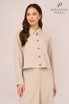 Adrianna Papell Natural Solid Long Sleeve Button Up Utility Unlined Jacket