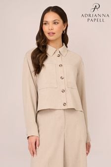 Adrianna Papell Natural Solid Long Sleeve Button Up Utility Unlined Jacket (N79506) | $118