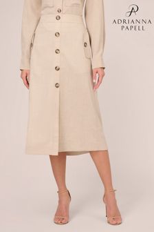 Adrianna Papell Natural Long A-Line Button Front Flap Pockets Utility Skirt (N79509) | BGN 190