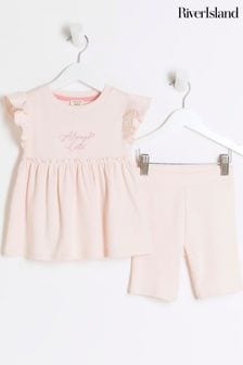 River Island Pink Girls Ribbed Peplum Shorts Set (N79515) | Kč555