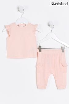 River Island Pink Baby Girls Hybrid T-Shirt And Jogger Set (N79547) | NT$930