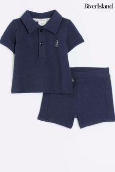 River Island Blue Baby Boys Polo Top And Shorts Set (N79550) | 109 QAR