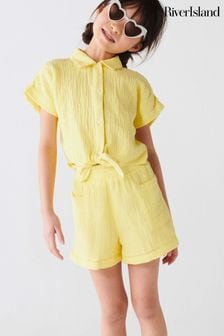 River Island Yellow Girls Cheese Cloth Tie Short Set (N79555) | 176 SAR
