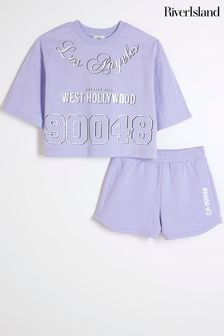 River Island Blue Girls Script T-Shirt and Runner Set (N79571) | €20