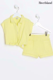 River Island Yellow Mini Girls Linen Tie Front Set (N79575) | €28