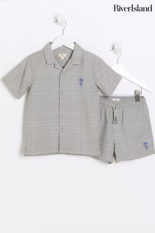 River Island Grey Boys Check Shirt And Shorts Set (N79739) | OMR13
