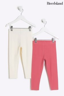 River Island Pink Girls Rib Leggings 2 Pack (N79740) | OMR6
