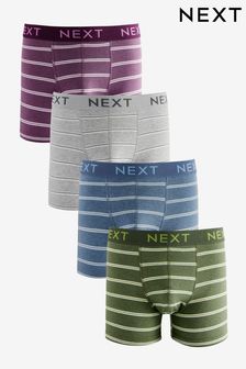 Grey/Blue Stripe 4 pack Cotton Rich Trunks 4 Pack (N79807) | $37