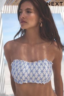 White/Blue Embroidered Bandeau Bikini Top (N89657) | SGD 49