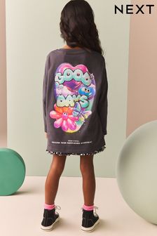 Antraciet - Oversized Long Sleeve Butterfly Graphic 100% Cotton T-shirt (3-16yrs) (N90216) | €17 - €25