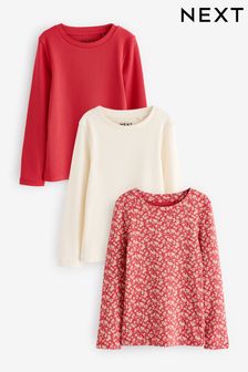 Red Ditsy Long Sleeve Rib T-Shirt 3 Pack (3-16yrs) (N94121) | $24 - $34