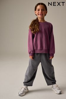 Purple Oversized 100% Cotton Sweat and Barrel Leg Joggers Set (3-16yrs) (N94708) | $34 - $44