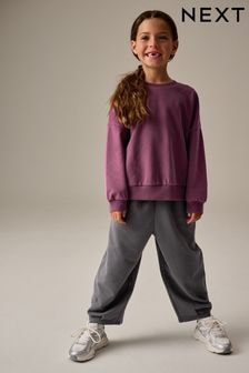 Purple Oversized 100% Cotton Sweat and Check Barrel Leg Joggers Set (3-16yrs) (N94708) | $34 - $45