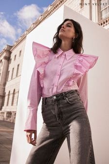 Mint Velvet Pink Ruffle Detail Shirt (N94781) | 440 QAR