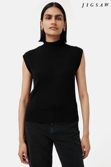 أسود - Jigsaw Silk Cotton Cap Sleeve Top (N94812) | 494 د.إ
