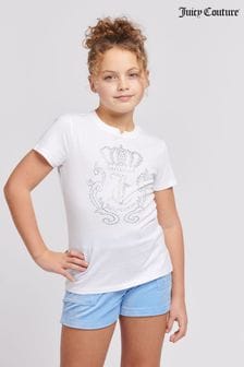 Juicy Couture Girls Diamante Crown Fitted White T-Shirt