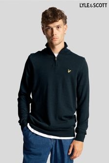 Lyle & Scott Blue Quarter Zip Merino Mix Jacket (N94879) | $154