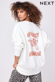 Ecru orange grafik - Halloween Spooky Season Pumpkin Back Graphic Slogan Sweatshirt (N94882) | kr520